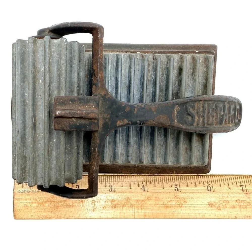 Antique Shepard (marked) Fluting Iron Roller with Lift Handle & Base c 1870-1900